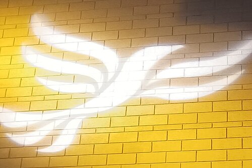 Lib Dem logo bird projected on blockwork