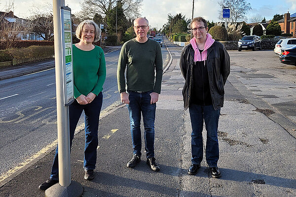 Claire Young, Jon Lean & Tristan Clark at a Frampton Cotterell bus stop
