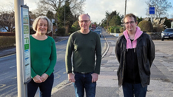 Claire Young, Jon Lean & Tristan Clark at a Frampton Cotterell bus stop