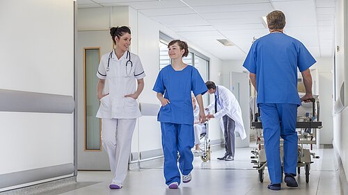 Two nurses in a hospital.