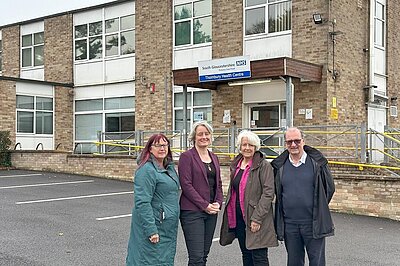 Ward Councillors Jayne Stansfield, Maggie Tyrrell and Chris Davies with Lib Dem Parliamentary Candidate for Thornbury and Yate Claire Young outside Thornbury health centre Ward Councillors Jayne Stansfield, Maggie Tyrrell and Chris Davies with Lib Dem Parliamentary Candidate for Thornbury and Yate Claire Young outside Thornbury health centre