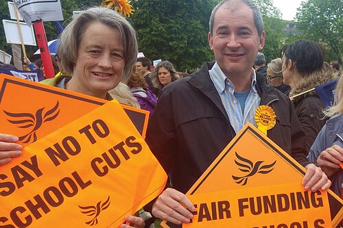 Claire Young campaigning against school funding cuts