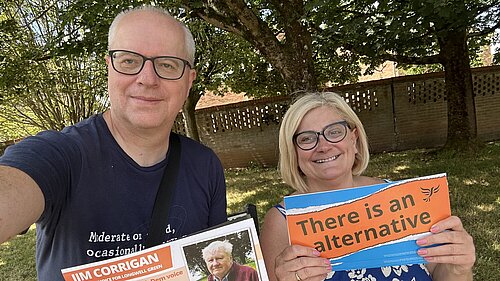 Lib Dem volunteers delivering Jim's leaflet