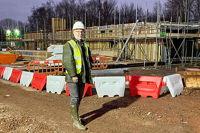 John Tansey inspects the new Frenchay Primary School construction site John Tansey inspects the new Frenchay Primary School construction site