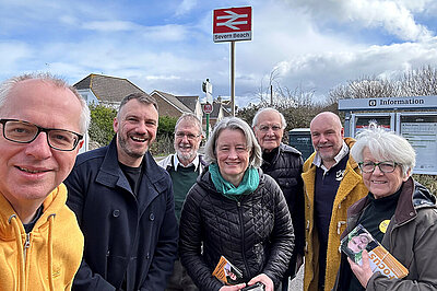 Simon Johnson with a canvassing team in Severn Beach