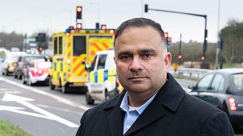 Cllr Raj Sood at Hambrook Junction