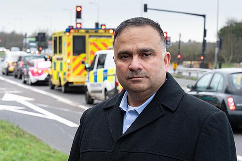 Cllr Raj Sood at Hambrook Junction