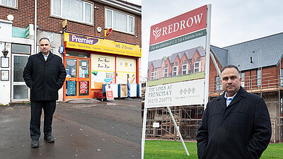 Raj outside his shop in Bromley Heath, and in Frenchay
