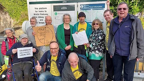 Claire Young with campaigners at Yate Station